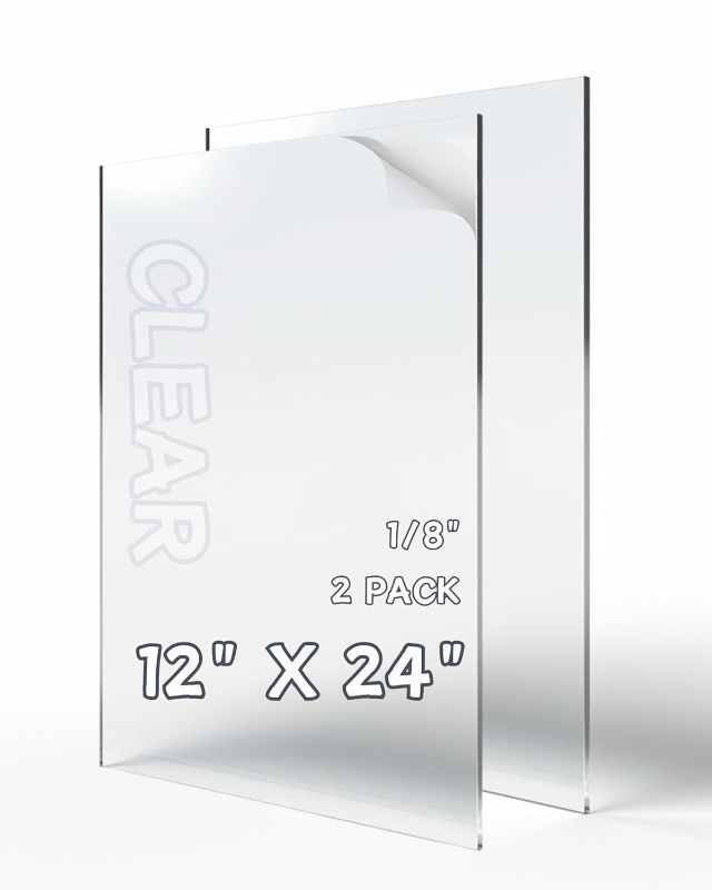 Photo 1 of 12"x24" Clear Acrylic Sheet Plexiglass 1/8" Thick 2PC, Premium Plexiglass Sheets, Plexi Glass Perspex Panel, Plastic Sneeze Guard, 3mm Acrylic Board, Custom Cut Plexiglass, Large Acrylic Sign
