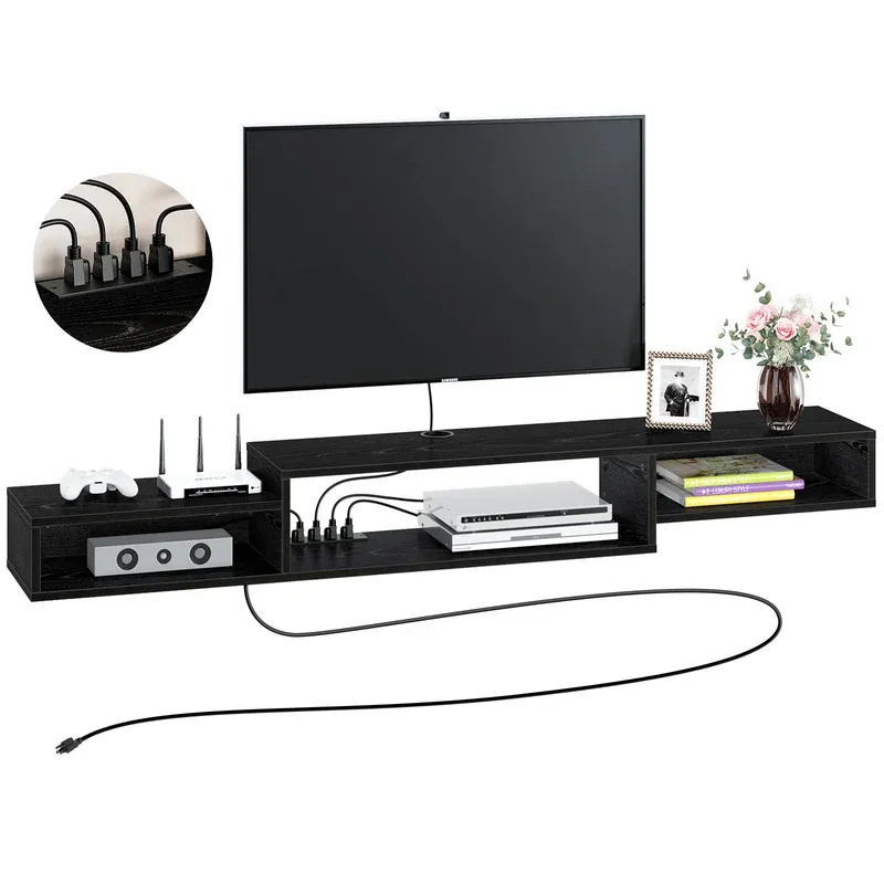 Photo 1 of *STOCK PHOTO FOR REFERENCE* Wall Mounted TV Stand with Power Outlet 70 Inch Black
