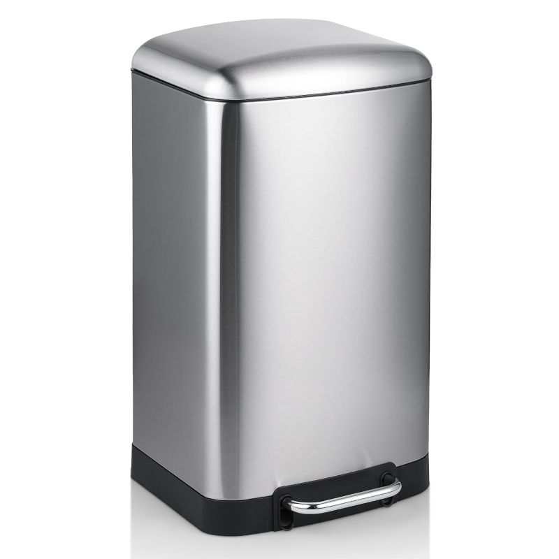 Photo 1 of ***USED - DENTED***
Step-on Trash Can Garbage Can with Lid and Metal Pedal Silver Color, 8" L x 12" W x 21" H