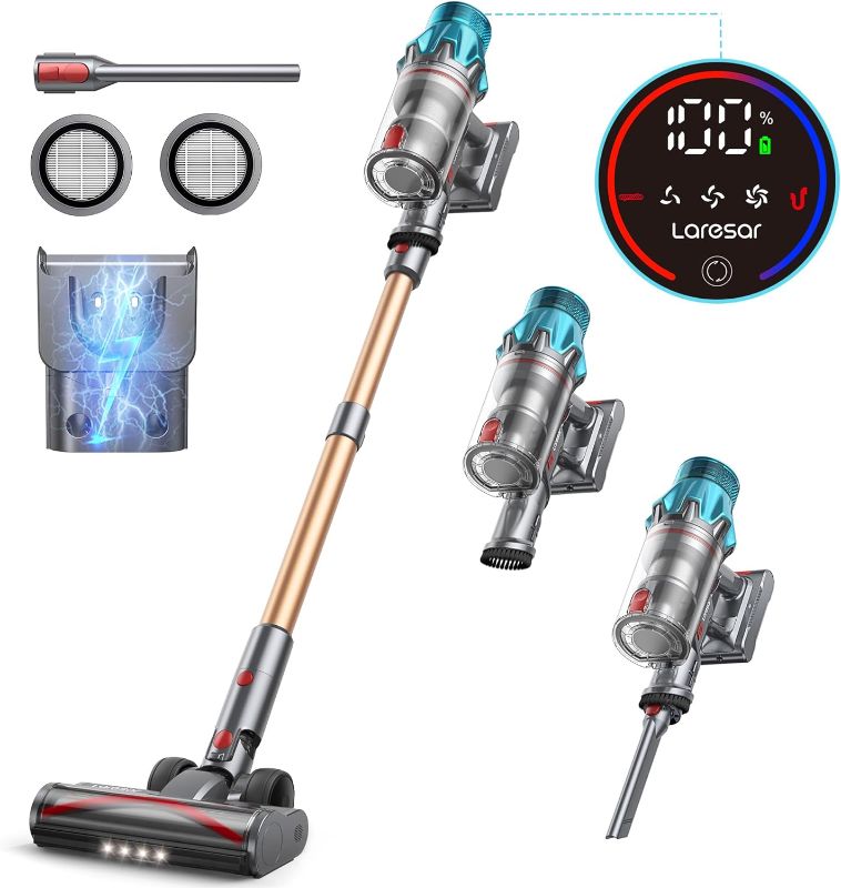 Photo 1 of ***NOT FUNCTIONAL - BATTERY DOES NOT CHARGE - UNABLE TO TROUBLESHOOT***
Laresar Cordless Vacuum Cleaner, 550W/45Kpa Stick Vacuum Cleaner with Touch Screen, Up to 60Mins Runtime, Anti-Tangle Vacuum Cleaner with Charging Station for Carpet, Hard Floor, Pet 
