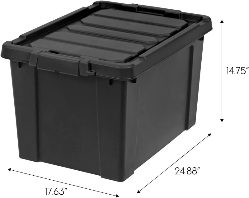 Photo 1 of *CRACKED LID* 1PC. IRIS USA 19 Gallon Heavy-Duty Stackable Storage Totes, Plastic Container Bins with Durable Lids and Secure Latching Buckles for Seasonal Décor, Sporting Equipment, Garage Tool Storage,19 Gal. - Black