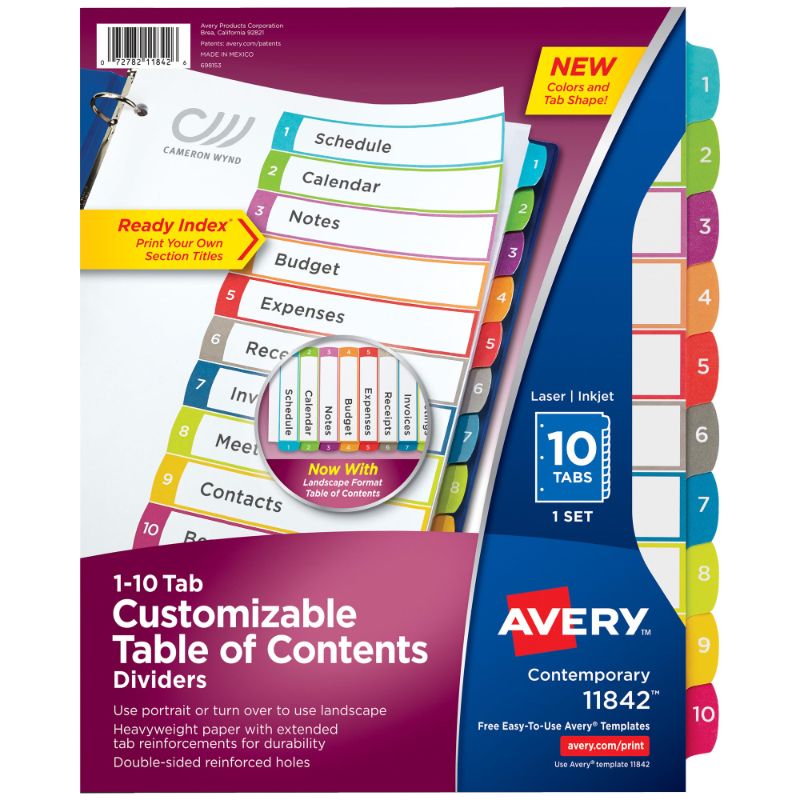 Photo 1 of **NON-REFUNDABLE BUNDLE OF 2** Avery 10 Tab Dividers for 3 Ring Binders, Customizable Table of Contents, Multicolor Tabs, 2 SetS (11842)