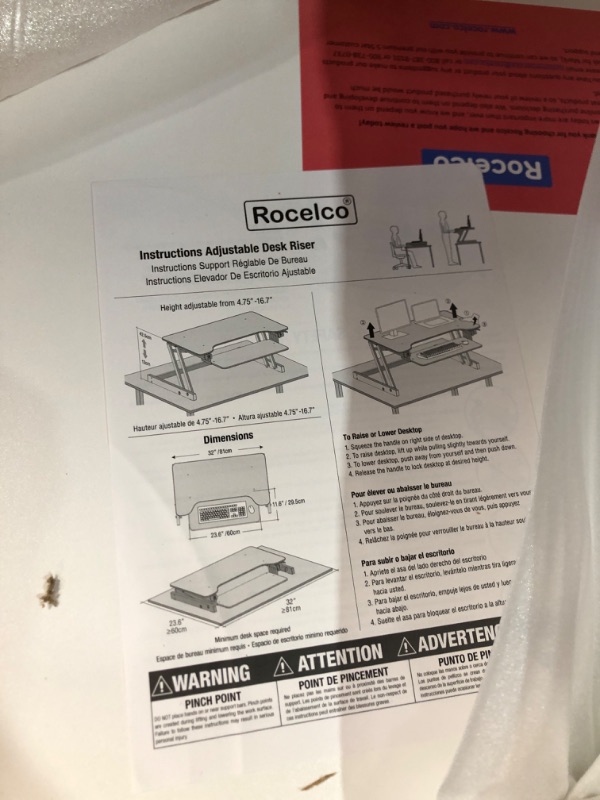 Photo 2 of Rocelco 32" Height Adjustable Standing Desk Converter - Quick Sit Stand Up Dual Monitor Riser - Gas Spring Assist Tabletop Computer Workstation - Large Retractable Keyboard Tray - White (R ADRW) Riser Only White 32"