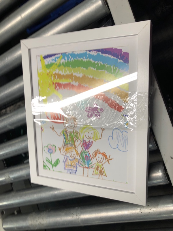 Photo 2 of ***USED - NO PACKAGING***
eletecpro 10x12.5 Kids Art Frame Front Opening with Glass Cover, Display Artwork A4 & 8.5x11 with Mat or 10x12.5 without Mat, Artwork Picture Frame Changeable with Storage for Wall and Tabletop, White