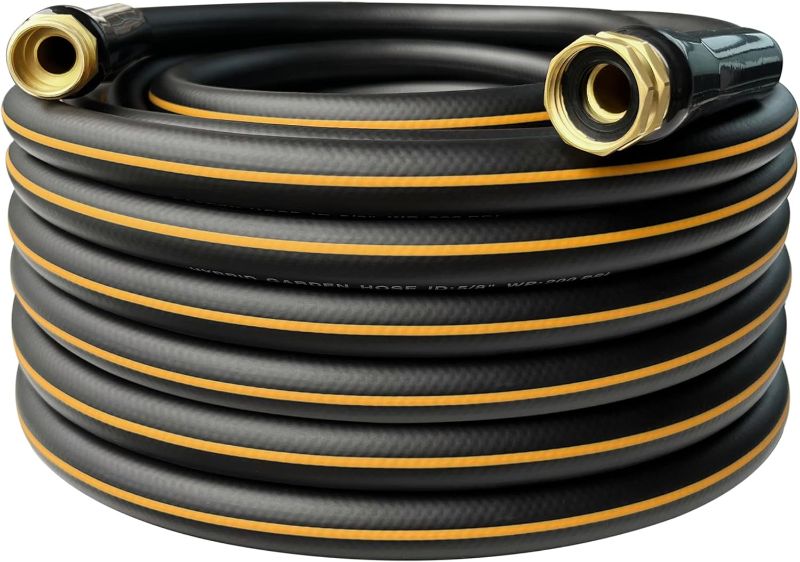 Photo 1 of **STOCK PHOTO FOR REF** Heavy Duty Hybrid Garden Hose 50 ft, 2024 New Flexible Water Hose 5/8 IN x 50FT, Lightweight, Super Durable, All-weather, Work 200 PSI, 3/4 IN GHT Solid Brass Fittings, Black Orange
