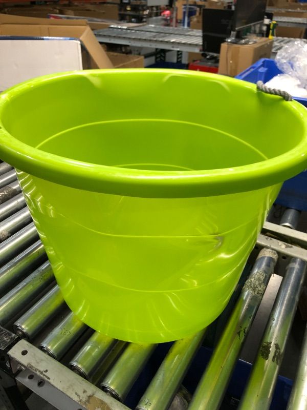 Photo 2 of *MINOR DENT* Homz 2 Pack of 17 Gallon Storage Buckets, Durable Plastic Containers, Sturdy Rope Handles, Large Tubs for Sports Equipment, Party Cooler, Gardening, Toys and Laundry, Bold Lime