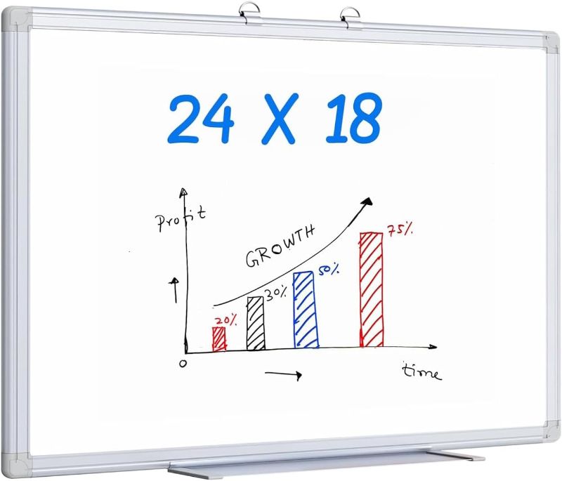 Photo 1 of maxtek Magnetic White Board 24 x 18 Dry Erase Board Wall Hanging Whiteboard with 3 Dry Erase Pens, 1 Dry Eraser, 6 Magnets, 2' x 1.5' Message Scoreboard for School Home Office
