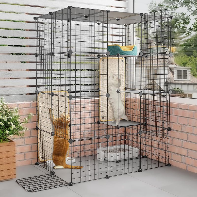 Photo 1 of 4-Tier Gym Cat Cage,Large Cat Enclosures with Cat Scratch Blanket, DIY Playpen Indoor, Detachable Metal Wire Kennel, Crate Exercise Place Ideal for 1-3 Cat…
