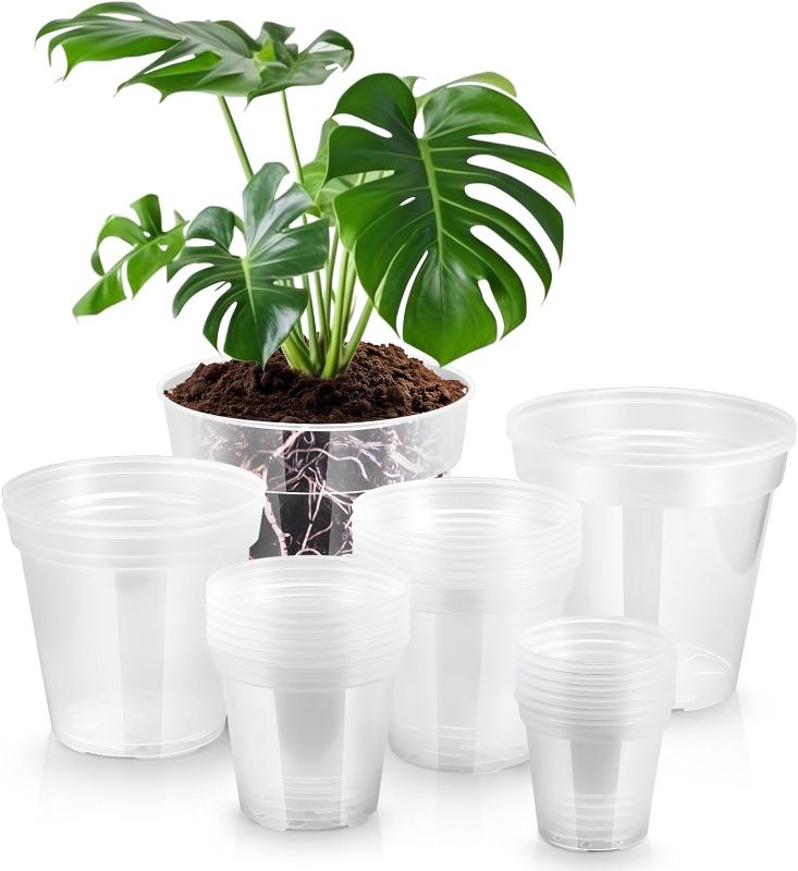 Photo 1 of 24 Pcs Clear Nursery Pots Variety Pack Plant Pots with Drainage Holes Planters for Indoor Plants Flexible Transparent Plastic Plant (4/5/6/7/8/9 Inch)
