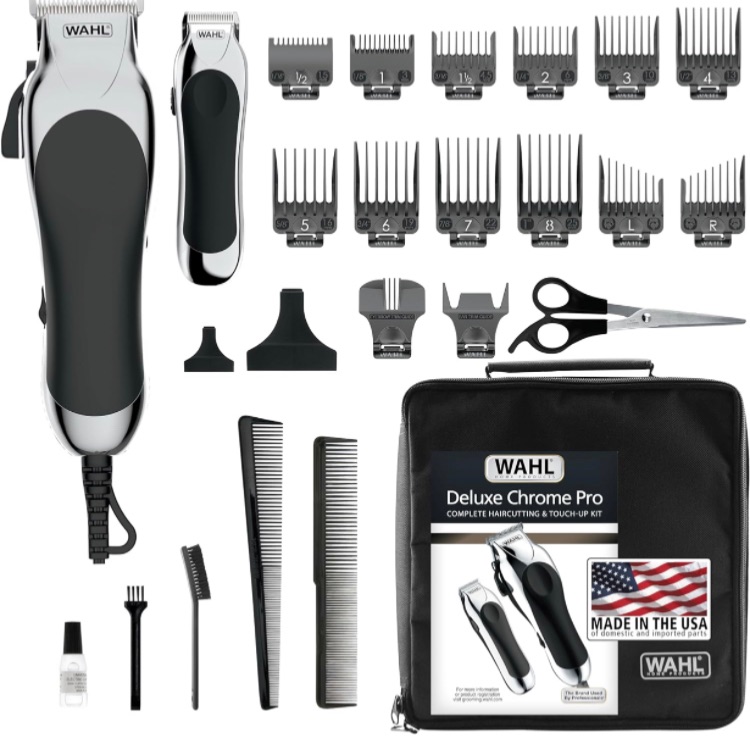 Photo 1 of Wahl Clipper USA Deluxe Corded Chrome Pro, Complete Hair and Trimming Kit, Includes Corded Clipper, Cordless Battery Trimmer, and Styling Shears, for a Cut Every Time - Model 79524-5201M