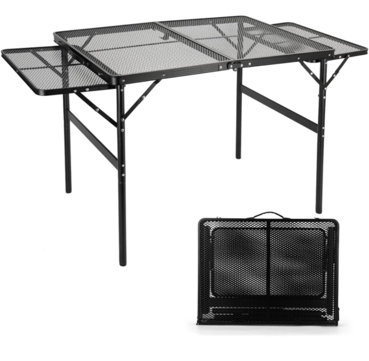 Photo 1 of (NON-REFUNDABLE) Camping Table 4.4 FT Grill Table with Table Extension Board Adjustable Height Folding Tables Mesh Top Portable Grill Table for Outdoor Indoor Beach BBQ Picnic Travel RV Black