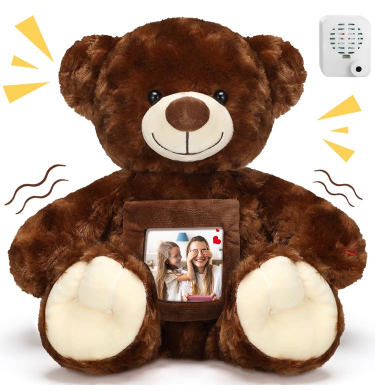 Photo 1 of *similar to stock photo*Bear with Voice Recording Remembrance Stuffed Animal with Picture Recordable Messages Memorial Toy for Baby Shower Birthday Gift, Recording Gifts