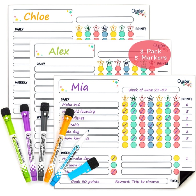 Photo 1 of *stock photo for reference only* Magnetic Chore Chart 3Pcs for Multiple Kids & Adults - 5 Fine Tip Markers - Dry Erase Refrigerator Boards - Reward Good Behavior & Responsibility - Organize The Family