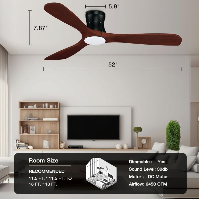 Photo 4 of (NON-REFUNDABLE) 52" Smart Ceiling Fans with Lights Remote, Outdoor Indoor Modern, 3 Blades, 6 Speeds, WIFI Alexa, APP workable, Brown
