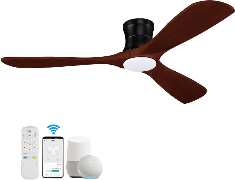 Photo 1 of (NON-REFUNDABLE) 52" Smart Ceiling Fans with Lights Remote, Outdoor Indoor Modern, 3 Blades, 6 Speeds, WIFI Alexa, APP workable, Brown
