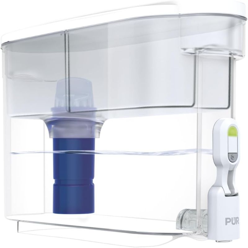 Photo 1 of **broken lid** PUR PLUS 30-Cup Water Filter Dispenser with 1 Genuine PUR PLUS Filter, Large 30-Cup Capacity, 3-in-1 Faster Filtration, Dishwasher Safe, White (DS1810ZA)
