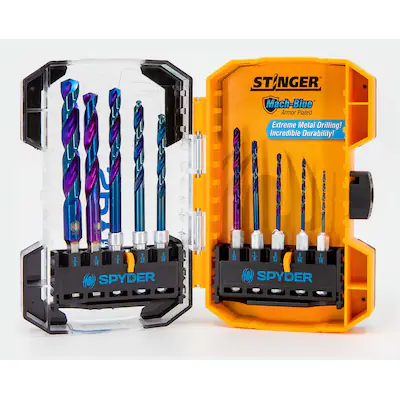 Photo 1 of ** 3/32 broken** Spyder Stinger Mach-Blue 10-Piece Assorted x High-speed Steel Jobber Length Twist Drill Bit Set
