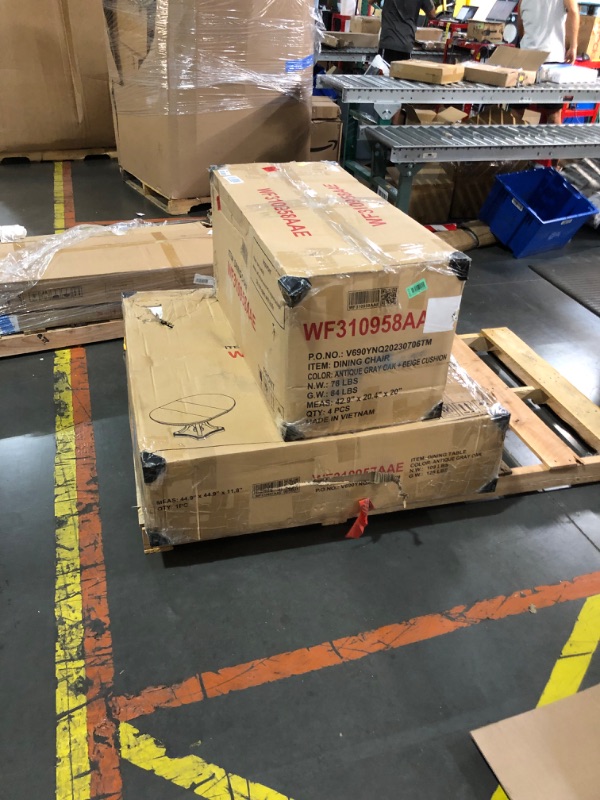 Photo 1 of **both boxes** Merax Retro 5-Piece Dining Set with Extendable Round Table and 4 Chairs for Kitchen, 42-58" x 42" x 30", Grey