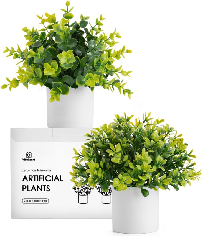 Photo 1 of 
pack of 2 - Vitalizart 2 Fake Plants Indoor Potted Artificial Plants for Aesthetic Room Decor Bathroom Wall Shelf Bedroom Office Desk Kitchen Farmhouse Patio Decorations Eucalyptus Boxwood