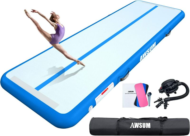 Photo 1 of Inflatable Air Gymnastics Mat 10ft/13ft/16ft/20ft/23ft Training mat 4/8 inches Thick tumbling mat with Electric Pump for Home/Gym/Outdoor Blue/White 10ft*10ft*8in(3*3*0.2M)