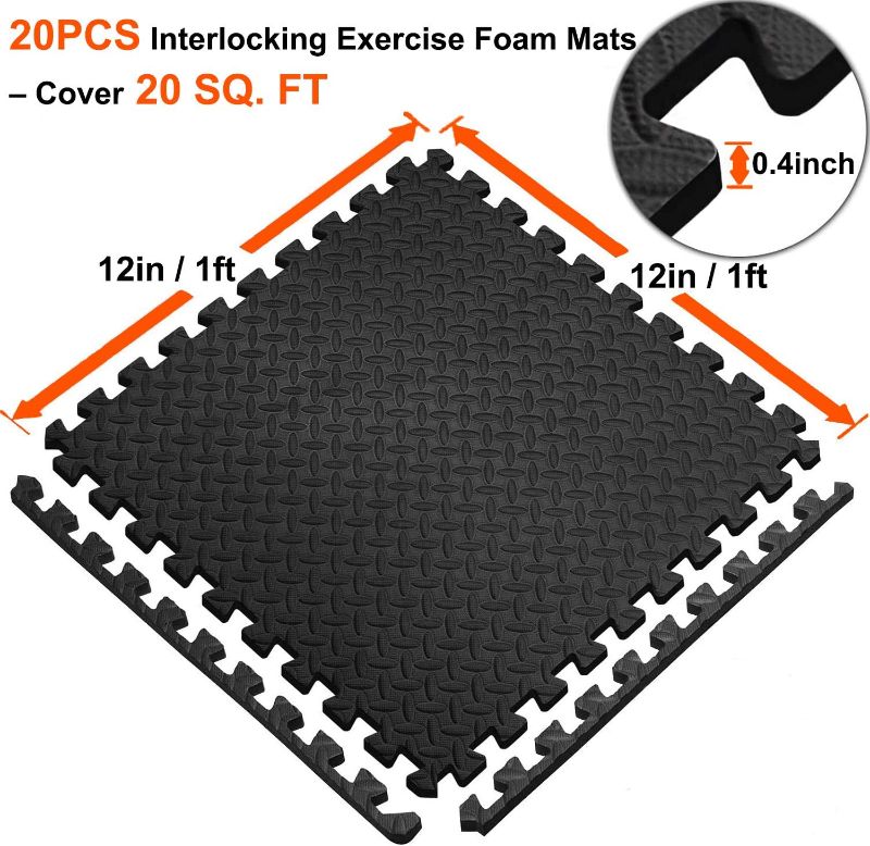 Photo 1 of (READ FULL POST) Exercise Mats Puzzle Foam Mats Gym Flooring Mat Cover 20 SQ.FT Interlocking Foam Mats with EVA Foam Floor Tiles for Home Gym Equipment Workouts Black