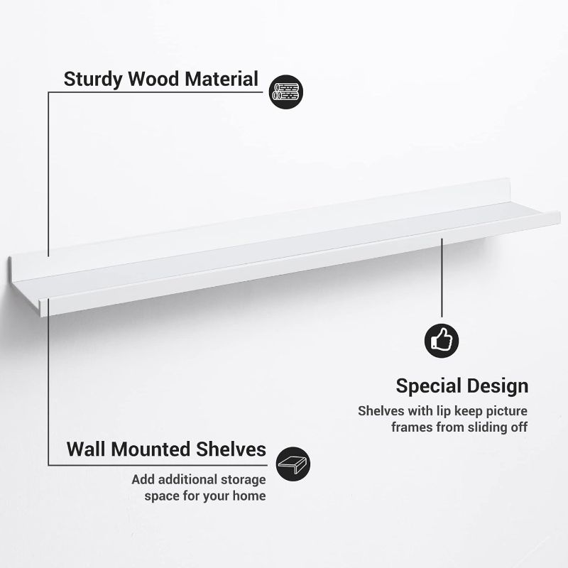 Photo 1 of ***USED - NO HARDWARE - SEE PICTURES***
Picture Ledge Shelf, Floating Shelves Set of 1, White Floating Shelves with Lip, Picture Shelf for Wall with Ledge, Photo Shelves for Living Room Bedroom Kitchen - White 45" x 5" x 3"