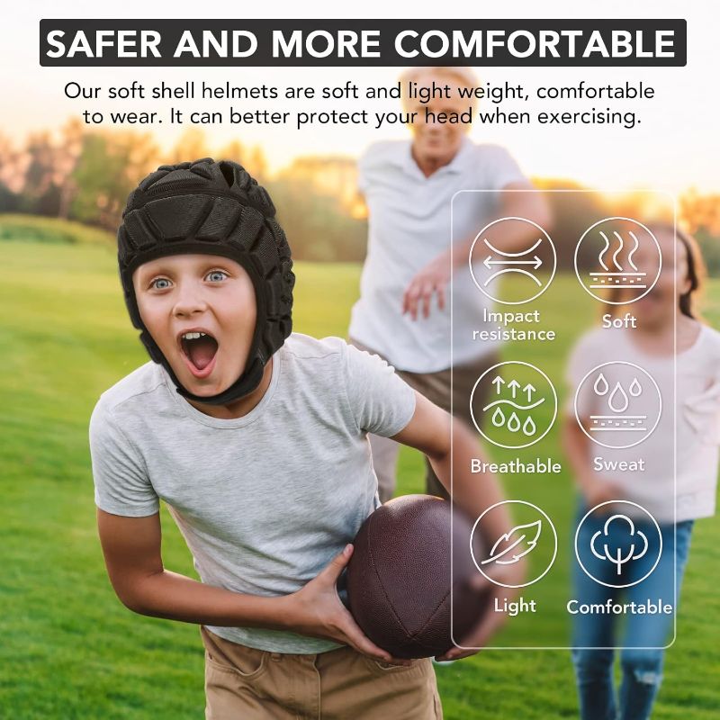 Photo 4 of (READ FULL POST) Soft Helmet Flag Football Rugby Helmet Scrum Cap Soft Shell Helmet Soccer Headgear for Kids - Small - Black