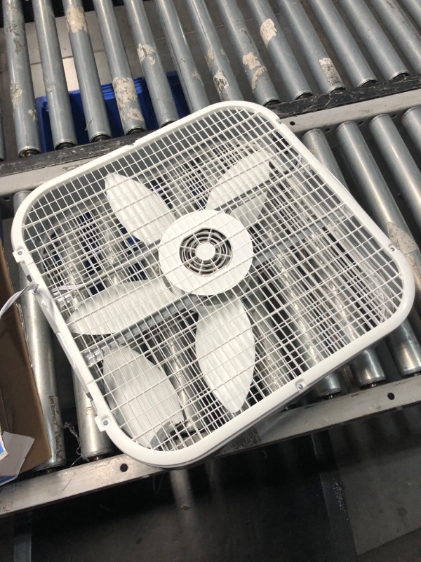 Photo 3 of **broken blade** 20 in. 3 Speeds Box Fan in White with Save-Smart Technology for Energy Efficiency, Carry Handle