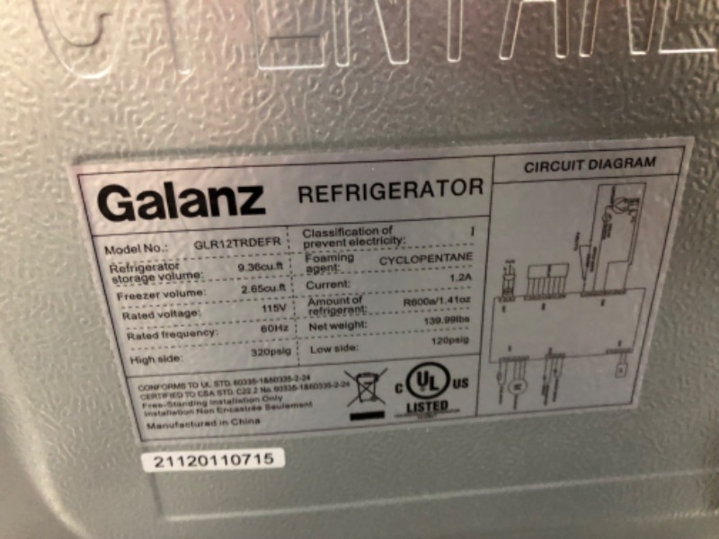 Photo 2 of ***USED - MAJOR DAMAGE - NO PACKAGING - UNTESTED - SEE COMMENTS***
Galanz GLR12TRDEFR Refrigerator, Dual Door Fridge, Adjustable Electrical Thermostat Control with Top Mount Freezer Compartment, Retro Red, 12.0 Cu Ft
