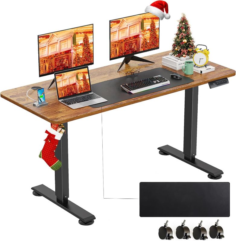 Photo 1 of **box damaged** farexon Electric Standing Desk Adjustable Height, 55 x 24 Inch Sit Stand up Desk with Large Mouse Pad (Brown?
