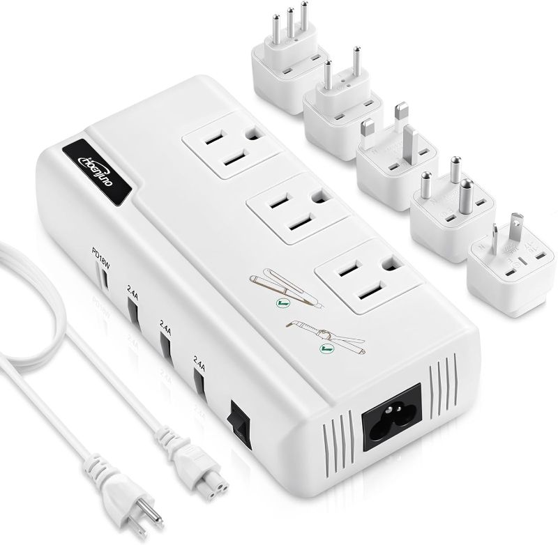 Photo 1 of (READ FULL POST) Travel Voltage Converter 220V to 110V Step Down, 230W International Travel Adapter for Hair Straightener/Curling Iron, Universal Power Plug Adapter Including UK, US, AU, EU, IT, India, etc.