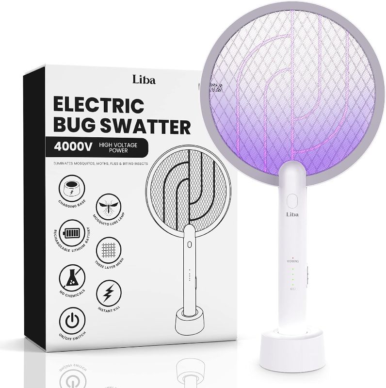 Photo 1 of **NONREFUNDABLE**FOR PARTS OR REPAIR**SEE NOTES**
LiBa Electric Fly Swatter Racket, 2 in 1 Electric Bug Zapper USB Rechargeable, 4000V Indoor Outdoor Mosquitoes Zapper with 5 Layer Safety Mesh, Cordless Insect Killer Trap Home Office Camping Patio