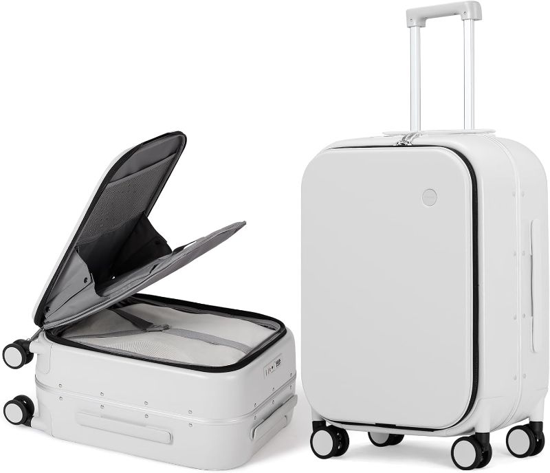 Photo 1 of (READ FULL POST) Mixi Carry On Luggage, 20'' Suitcase with Front Laptop Pocket, Travel Rolling Luggage Aluminum Frame PC Hardside with Spinner Wheels & TSA Lock and Cover - Smoke White
