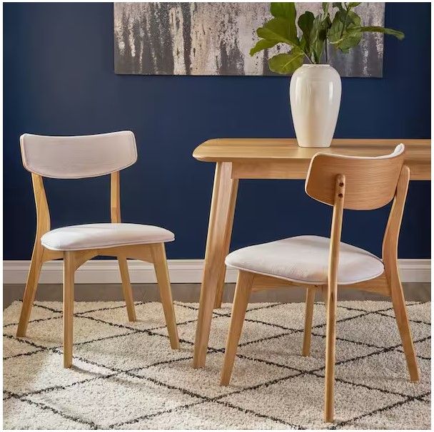 Photo 1 of (READ FULL POST) Abrielle Light Beige and Natural Oak Fabric Dining Chair (Set of 1 CHAIR) 
