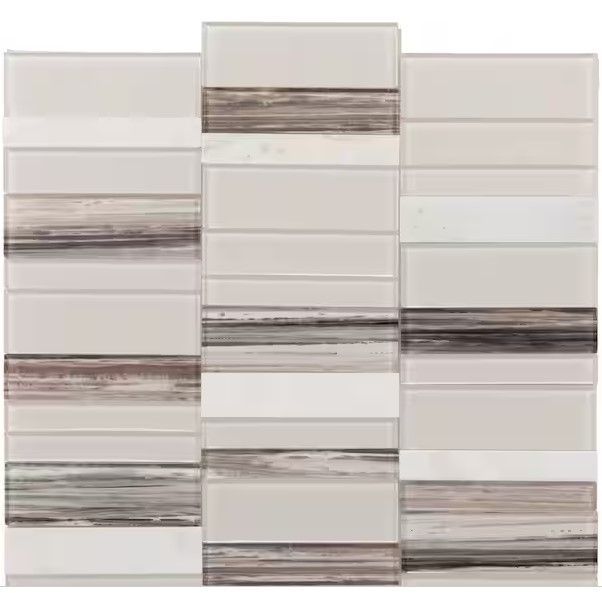 Photo 1 of (see all images)Xpress Mosaix Peel 'N Stick Daphne White 12 in. x 12 in. Glass/Marble Straight Stack Mosaic Tile
