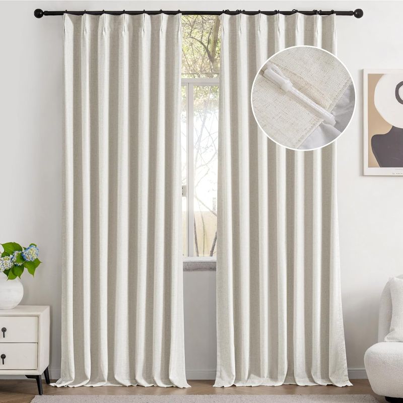 Photo 1 of (READ FULL POST) Vision Home Natural Pinch Pleated Full Blackout Curtains Linen Blended Room Darkening Window Curtains 95 inch for Living Room Bedroom Thermal Insulated Pinch Pleat Drapes with Hooks 2 Panel 40"Wx95"L
