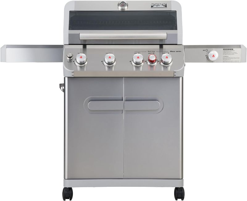 Photo 1 of **DAMAGED READ NOTES**Monument Grills Outdoor Barbecue Stainless Steel 4 Burner Propane Gas Grill, 62,000 BTU Patio Garden Barbecue Grill with Side Burner and LED Controls, Mesa415BZ
