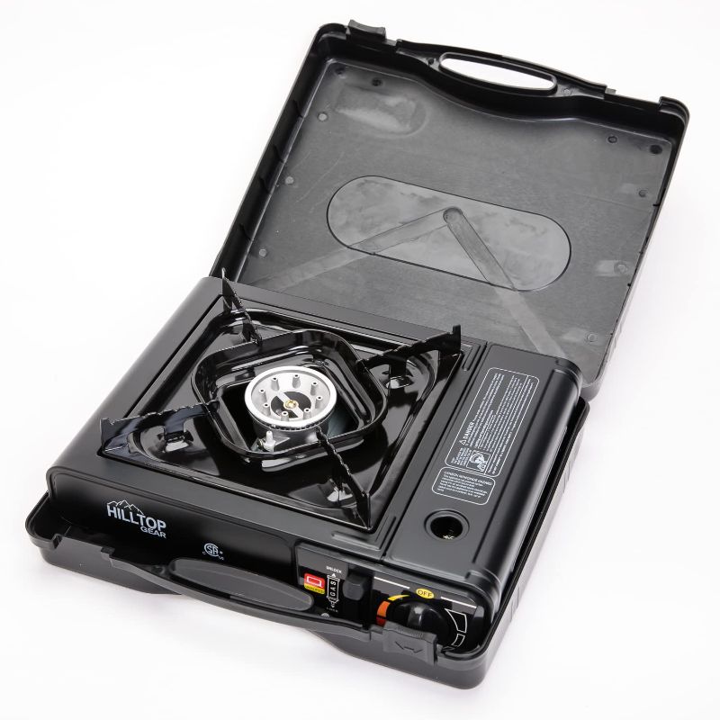 Photo 1 of  8,000 BTU Portable Gas Stove with Carrying Case for Camping, Picnics, Hiking, Fishing, BBQ, CSA Listed BLACK