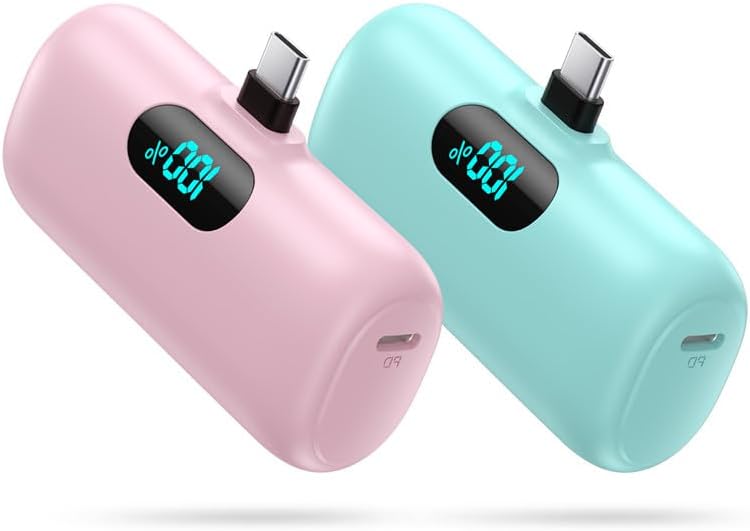 Photo 1 of [2-Pack] Mini Portable Charger 5000mAh Power Bank, 3A PD USB C Cell Phone Portable Power, LCD Display Battery Pack Compatible with iPhone 15/15 plus/15 pro/15 pro Max/Android phone/Samsung/Moto/LG etc
