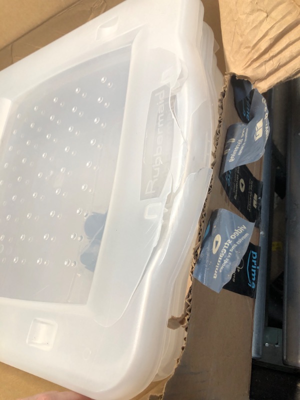 Photo 2 of **LIDS ARE CRACKED** 
Rubbermaid Under Bed Wheeled Storage Box, 68 Qt 2-Pack, Made in USA, Plastic Containers with Dual-Hinged Lids and Sturdy Wheels, Visible Organization for Tight Spaces *Both lides cracked*