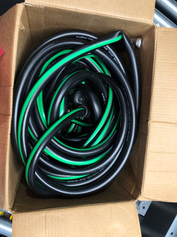 Photo 2 of ***DAMAGED - END BROKEN OFF - UNABLE TO CHECK FOR LEAKS***
SnugNiture Garden Hose 100 ft x 5/8", Heavy Duty, Light Weight, Flexible Water Hose with 3/4'' Solid Fittings for All-Weather Outdoor Black-green 100FT