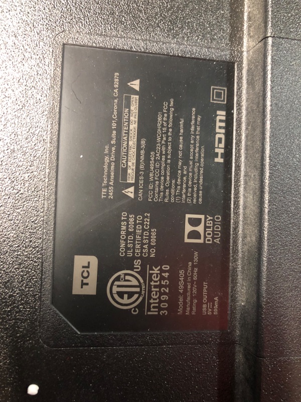 Photo 7 of ***NONREFUNDABLE - NOT FUNCTIONAL - FOR PARTS ONLY - SEE COMMENTS***
TCL 49” CLASS 4-SERIES 4K UHD HDR ROKU SMART TV - 49S405