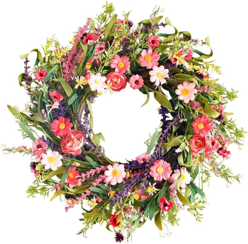 Photo 1 of **SIMILAR TO STOCK PHOTO***Qingbei Rina Spring Summer Wreaths for Front Door, 24 Inch Floral Wreath for Decorating with Daisy and Lavender, Weatherproof Outdoor Wreaths, Home Windows Wall Farmhouse Wedding Decor
