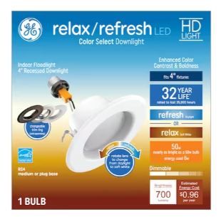 Photo 1 of (2 PACKS) GE Relax/Refresh White 4-in 700-Lumen Switchable Round Dimmable LED Canned Recessed Downlight
