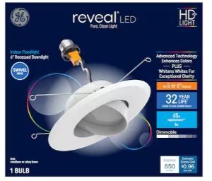 Photo 1 of GE Reveal White 5-in or 6-in 650-Lumen Color-enhancing Round Dimmable LED Canned Recessed Downlight
