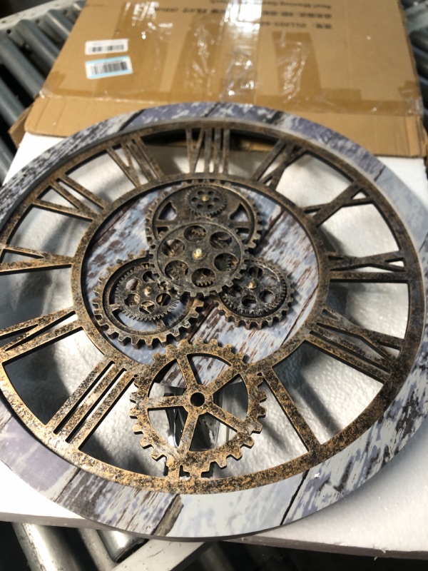 Photo 2 of ***USED - LIKELY MISSING PARTS - UNABLE TO VERIFY FUNCITONALITY***
The B-Style Large Wall Clock 24 inch Moving Gear Wall Clock Oversized Vintage Farmhouse Wall Clocks for Living Room Decor Rustic Industrial Wood Clock (Aqua Green)
