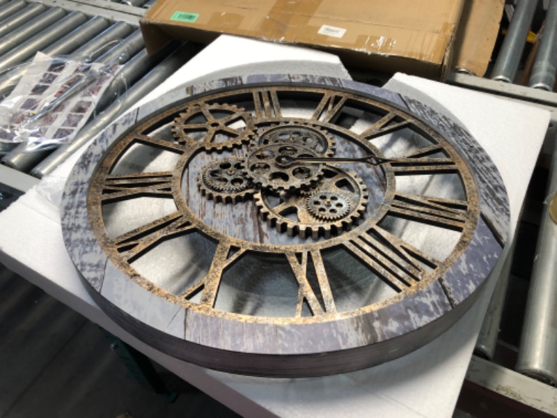 Photo 3 of ***USED - LIKELY MISSING PARTS - UNABLE TO VERIFY FUNCITONALITY***
The B-Style Large Wall Clock 24 inch Moving Gear Wall Clock Oversized Vintage Farmhouse Wall Clocks for Living Room Decor Rustic Industrial Wood Clock (Aqua Green)
