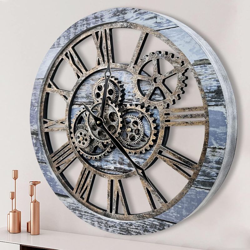 Photo 1 of ***USED - LIKELY MISSING PARTS - UNABLE TO VERIFY FUNCITONALITY***
The B-Style Large Wall Clock 24 inch Moving Gear Wall Clock Oversized Vintage Farmhouse Wall Clocks for Living Room Decor Rustic Industrial Wood Clock (Aqua Green)
