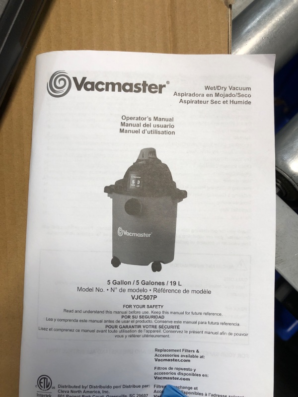 Photo 4 of **NO EXTENTION CORD***Vacmaster VJC507P 5-Gallon* 3 Peak HP** Wet/Dry Shop Vacuum, Blue, 5 gal & Woods 267 16/3 Outdoor Heavy Duty, Waterproof Flexible Vinyl Jacket, 3-Pronged, 25-Foot Extension Cord, Bush, Orange 5 Gal 3 PHP Vac + Vinyl Jacket