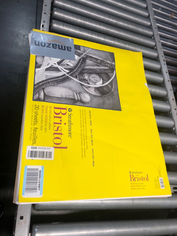 Photo 2 of **DAMAGE ON OUTSIDE COVER/ PAPERS DETACHED**Strathmore 300 Series Bristol Paper Pad, Vellum, Tape Bound, 19x24 inches, 20 Sheets (100lb/270g) - Artist Paper for Adults and Students - Charcoal, Pen and Ink, Marker, and Pastel 19"x24" Paper Pad